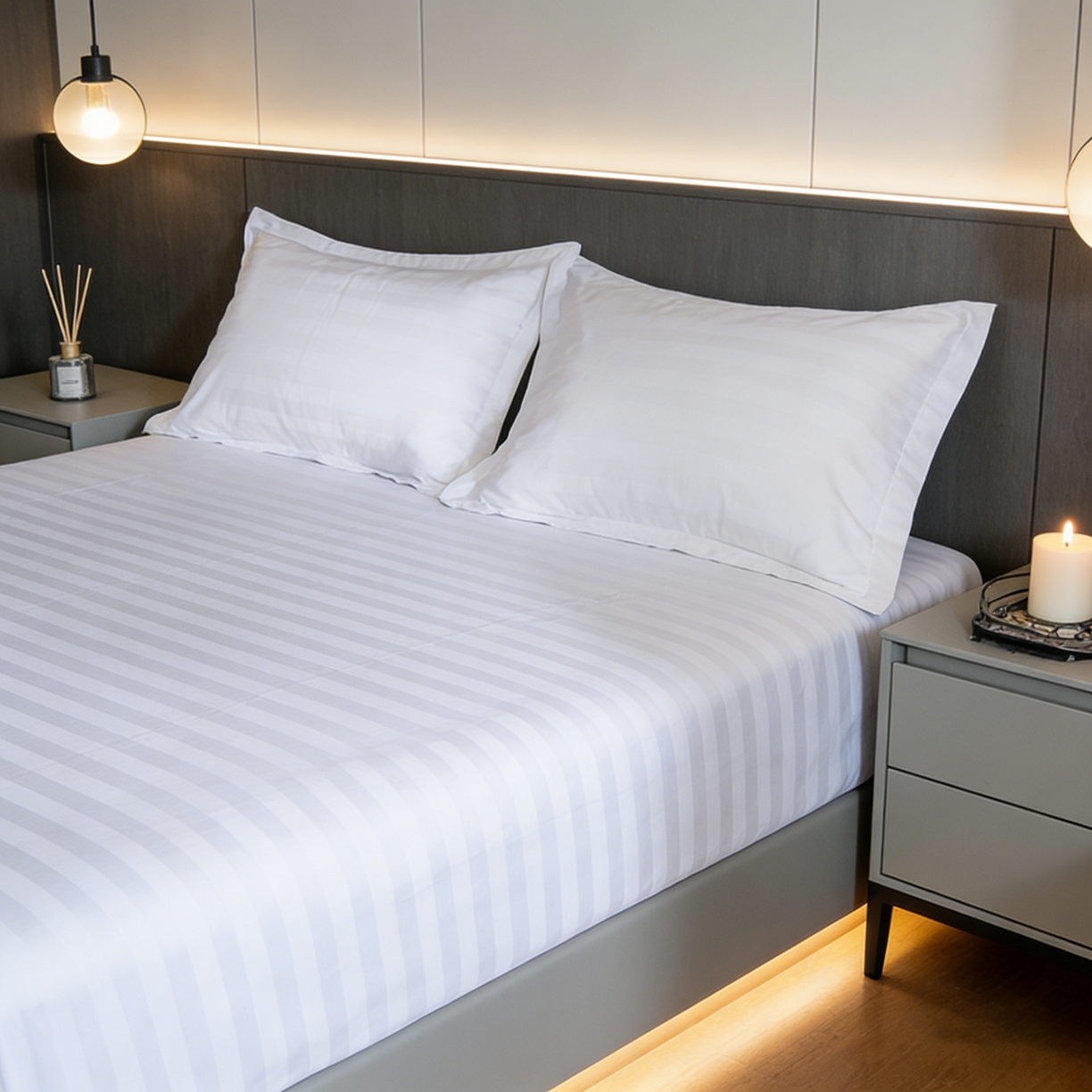 91家纺网 家纺一手货源 找家纺 （总）宜眠家纺 2026高端新款连锁酒店四件套60支全棉纯棉缎条五星级酒店宾馆四件套