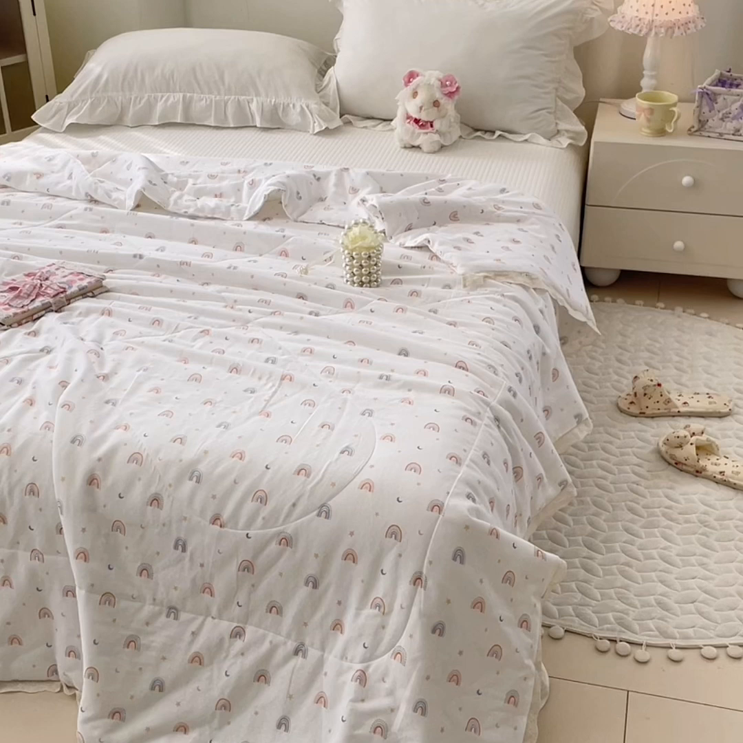 91家纺网 家纺一手货源 找家纺 （总）yyds网供 2026新款A类法式花卉小清新全棉纯棉双层纱花边夏被夏凉被空调被