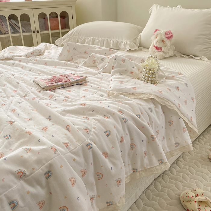 91家纺网 家纺一手货源 找家纺 （总）yyds网供 2026新款A类法式花卉小清新全棉纯棉双层纱花边夏被夏凉被空调被