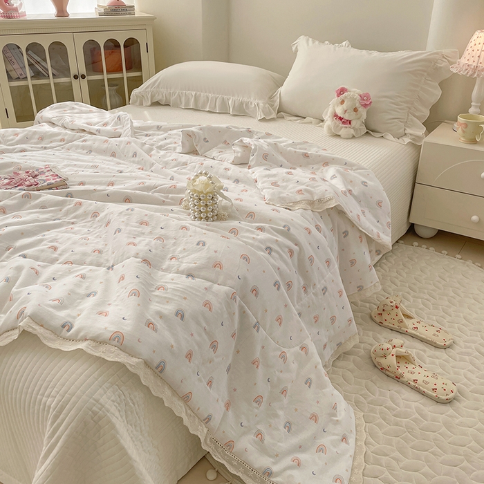 91家纺网 家纺一手货源 找家纺 （总）yyds网供 2026新款A类法式花卉小清新全棉纯棉双层纱花边夏被夏凉被空调被