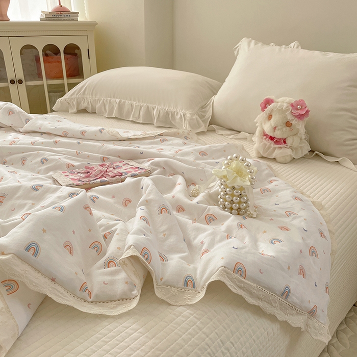 91家纺网 家纺一手货源 找家纺 （总）yyds网供 2026新款A类法式花卉小清新全棉纯棉双层纱花边夏被夏凉被空调被