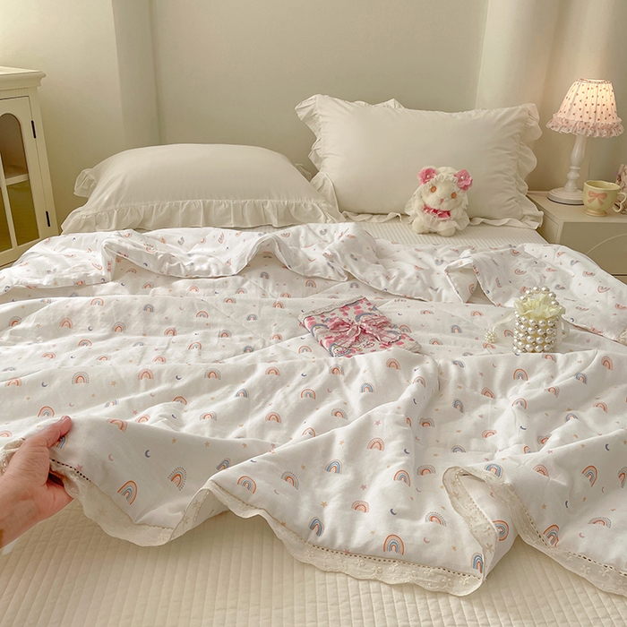 91家纺网 家纺一手货源 找家纺 （总）yyds网供 2026新款A类法式花卉小清新全棉纯棉双层纱花边夏被夏凉被空调被