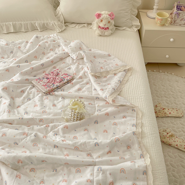 91家纺网 家纺一手货源 找家纺 （总）yyds网供 2026新款A类法式花卉小清新全棉纯棉双层纱花边夏被夏凉被空调被