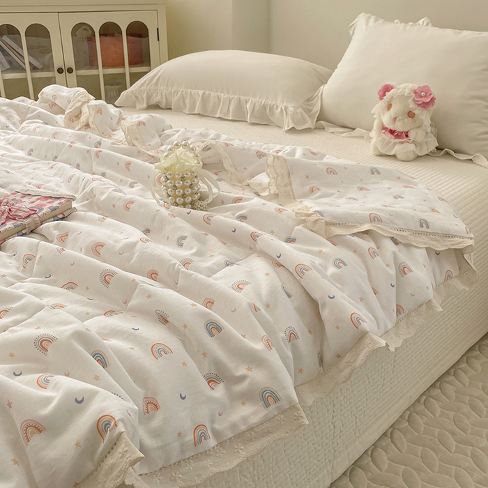 91家纺网 家纺一手货源 找家纺 （总）yyds网供 2026新款A类法式花卉小清新全棉纯棉双层纱花边夏被夏凉被空调被