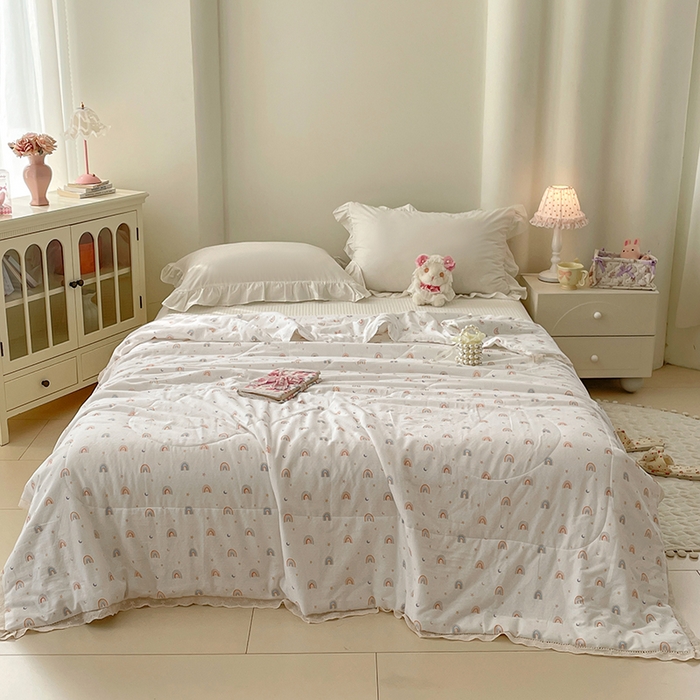 91家纺网 家纺一手货源 找家纺 （总）yyds网供 2026新款A类法式花卉小清新全棉纯棉双层纱花边夏被夏凉被空调被