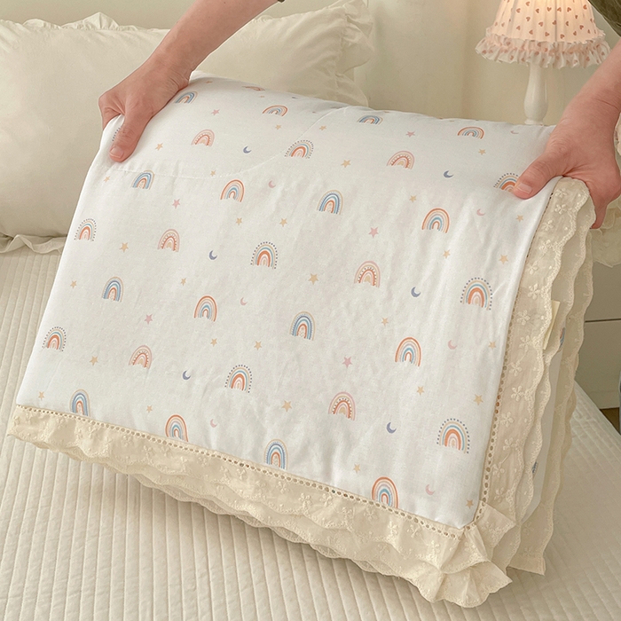 91家纺网 家纺一手货源 找家纺 （总）yyds网供 2026新款A类法式花卉小清新全棉纯棉双层纱花边夏被夏凉被空调被