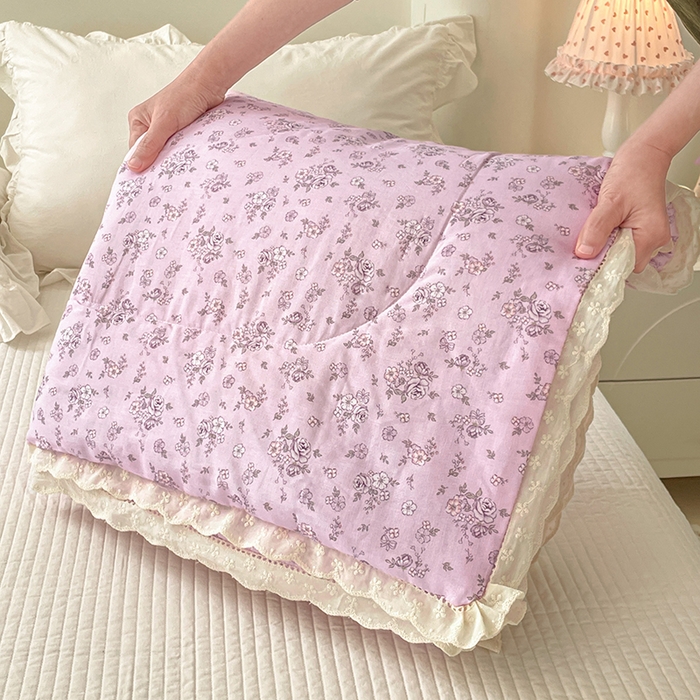 91家纺网 家纺一手货源 找家纺 （总）yyds网供 2026新款A类法式花卉小清新全棉纯棉双层纱花边夏被夏凉被空调被