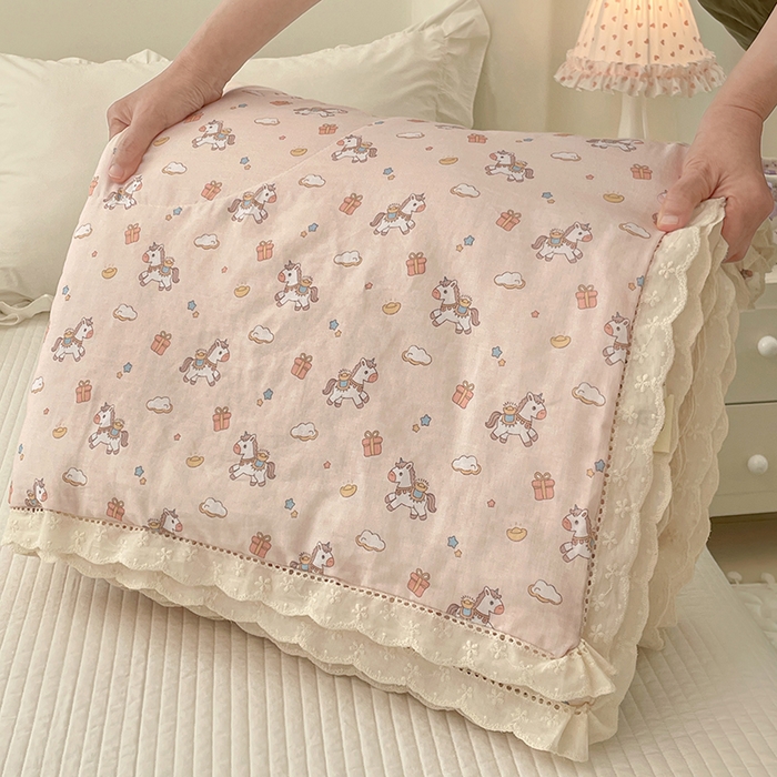 91家纺网 家纺一手货源 找家纺 （总）yyds网供 2026新款A类法式花卉小清新全棉纯棉双层纱花边夏被夏凉被空调被