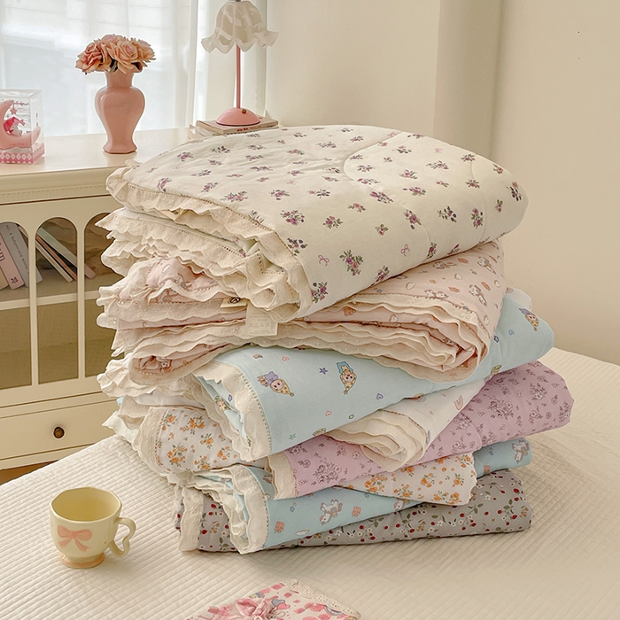 91家纺网 家纺一手货源 找家纺 （总）yyds网供 2026新款A类法式花卉小清新全棉纯棉双层纱花边夏被夏凉被空调被