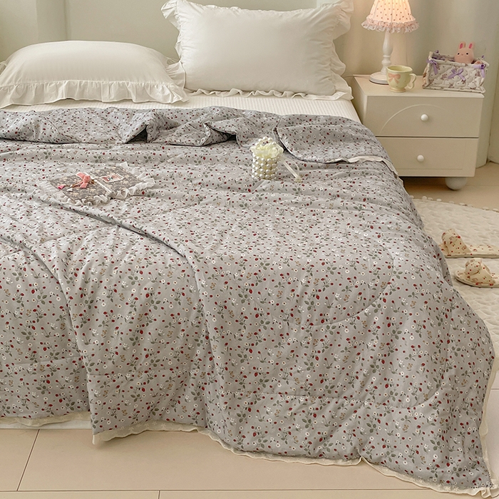 91家纺网 家纺一手货源 找家纺 yyds网供 2026新款A类法式花卉小清新全棉纯棉双层纱花边夏被夏凉被空调被 雏菊灰
