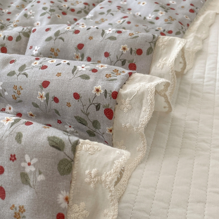 91家纺网 家纺一手货源 找家纺 yyds网供 2026新款A类法式花卉小清新全棉纯棉双层纱花边夏被夏凉被空调被 雏菊灰