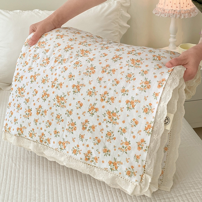yyds网供 2026新款A类法式花卉小清新全棉纯棉双层纱花边夏被夏凉被空调被 石竹花