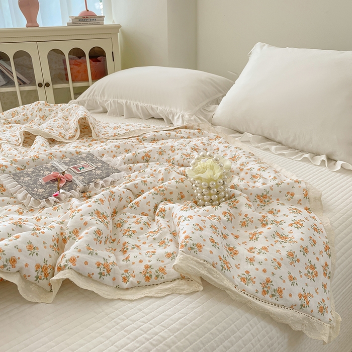 91家纺网 家纺一手货源 找家纺 yyds网供 2026新款A类法式花卉小清新全棉纯棉双层纱花边夏被夏凉被空调被 石竹花