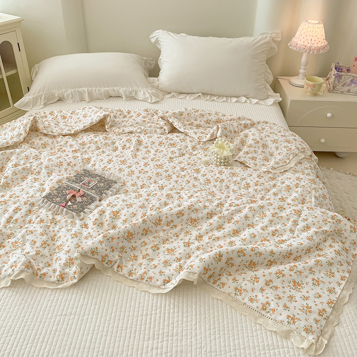 91家纺网 家纺一手货源 找家纺 yyds网供 2026新款A类法式花卉小清新全棉纯棉双层纱花边夏被夏凉被空调被 石竹花