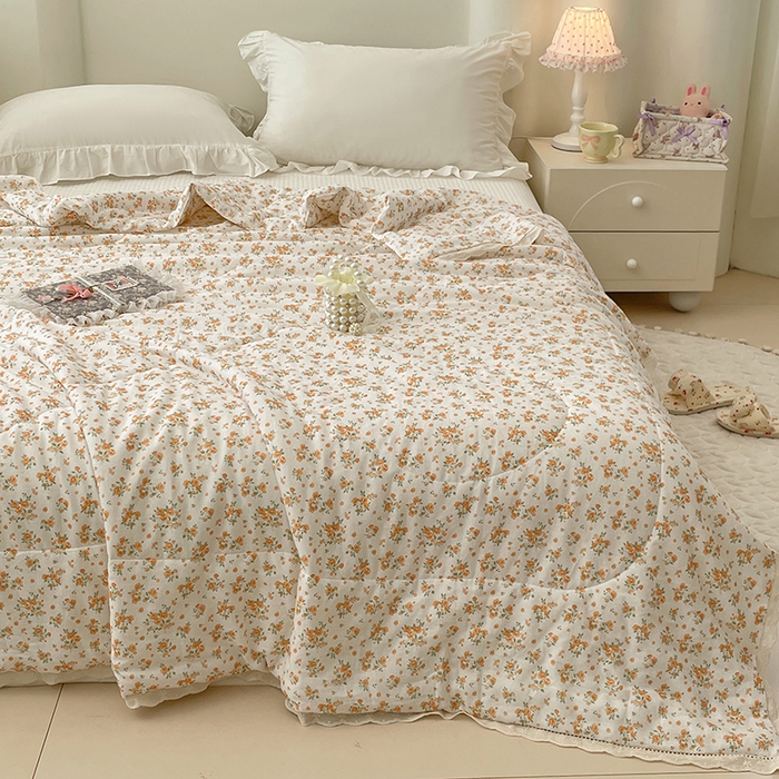 91家纺网 家纺一手货源 找家纺 yyds网供 2026新款A类法式花卉小清新全棉纯棉双层纱花边夏被夏凉被空调被 石竹花