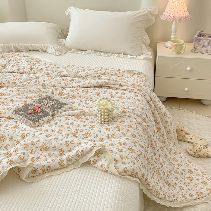 91家纺网 家纺一手货源 找家纺 yyds网供 2026新款A类法式花卉小清新全棉纯棉双层纱花边夏被夏凉被空调被 石竹花