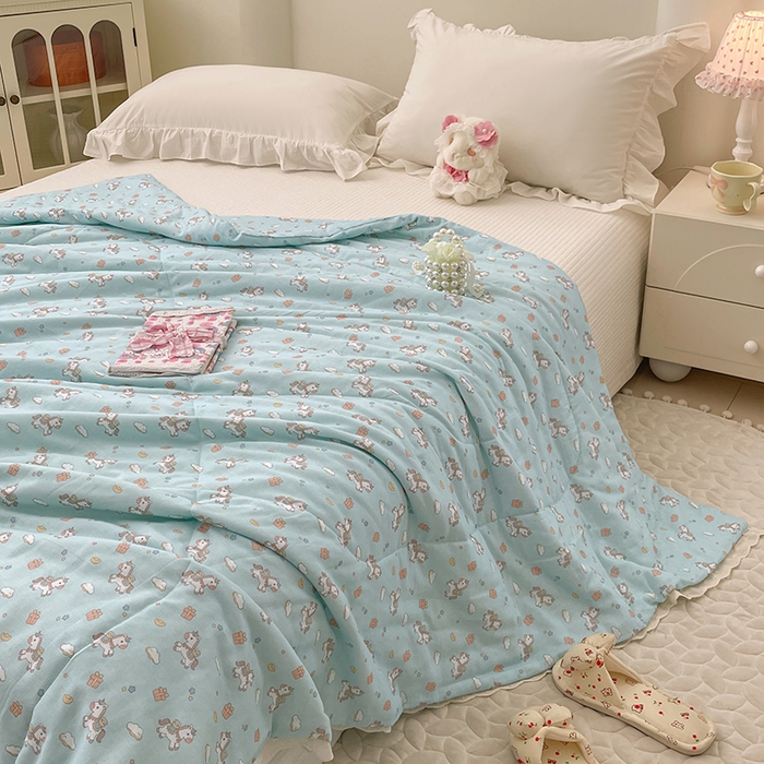 91家纺网 家纺一手货源 找家纺 yyds网供 2026新款A类法式花卉小清新全棉纯棉双层纱花边夏被夏凉被空调被 小蓝马