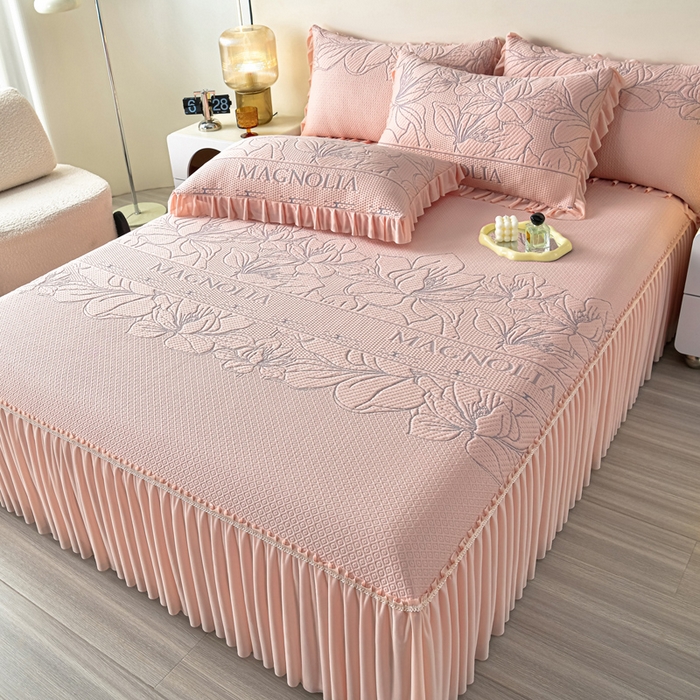 91家纺网 家纺一手货源 找家纺 （总）诺梵家纺 2026新款 pe 乙纶立体提花凉豆豆席凉席床裙款【控价1.5米119 ；1.8米129；2.0米139】