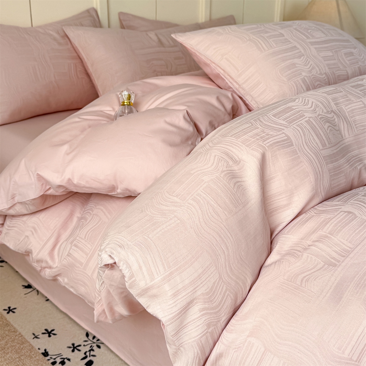 灰鲸 2026新款全棉纯棉厚织贡缎大提花四件套 凡汐-蜜春粉