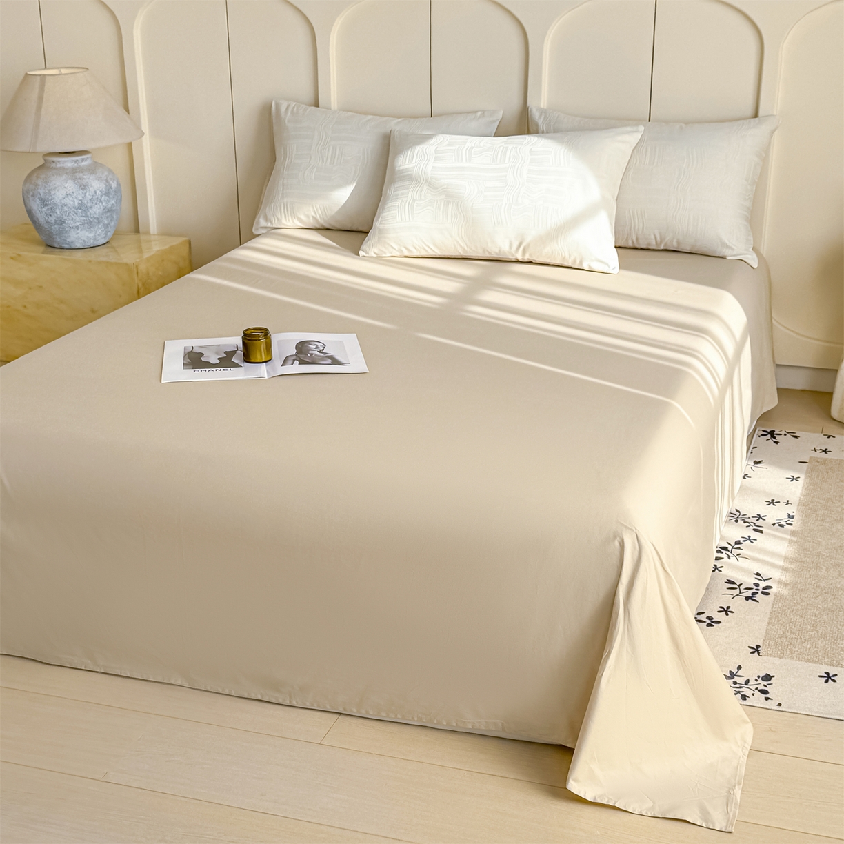 91家纺网 家纺一手货源 找家纺 灰鲸 2026新款全棉纯棉厚织贡缎大提花四件套 凡汐-杏仁奶霜