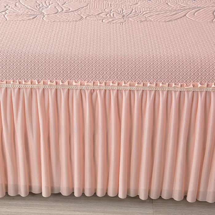 91家纺网 家纺一手货源 找家纺 诺梵家纺 2026新款 pe 乙纶立体提花凉豆豆席凉席床裙款【控价1.5米119 ；1.8米129；2.0米139】半夏-粉