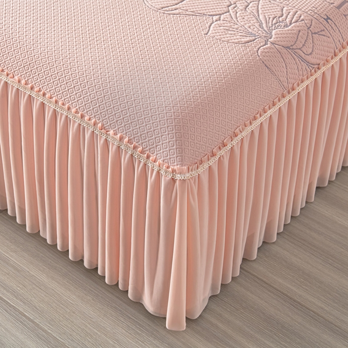 91家纺网 家纺一手货源 找家纺 诺梵家纺 2026新款 pe 乙纶立体提花凉豆豆席凉席床裙款【控价1.5米119 ；1.8米129；2.0米139】半夏-粉