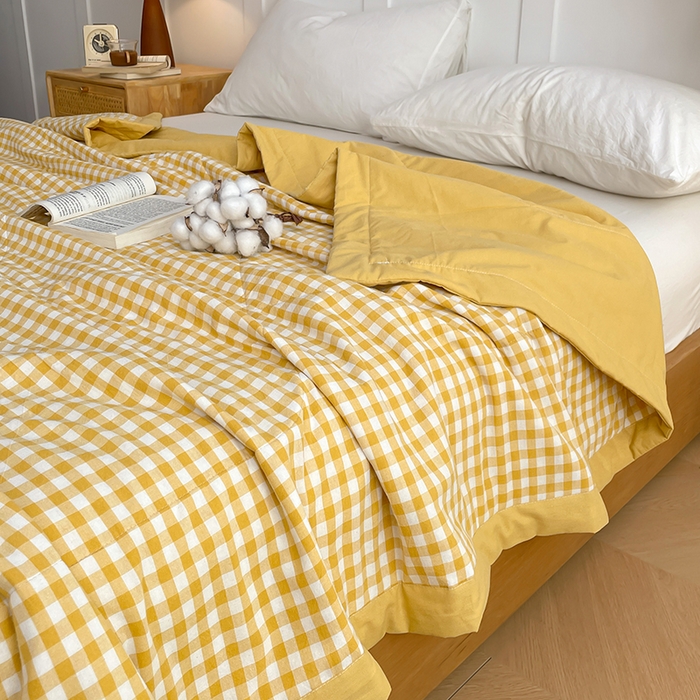 91家纺网 家纺一手货源 找家纺 yyds网供 2026新款无印格子A类里外全棉纯棉水洗棉新疆棉花夏被夏凉被空调被 黄小格