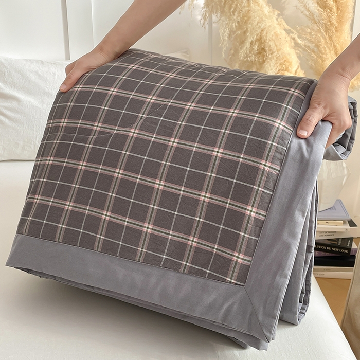 yyds网供 2026新款无印格子A类里外全棉纯棉水洗棉新疆棉花夏被夏凉被空调被 灰大格