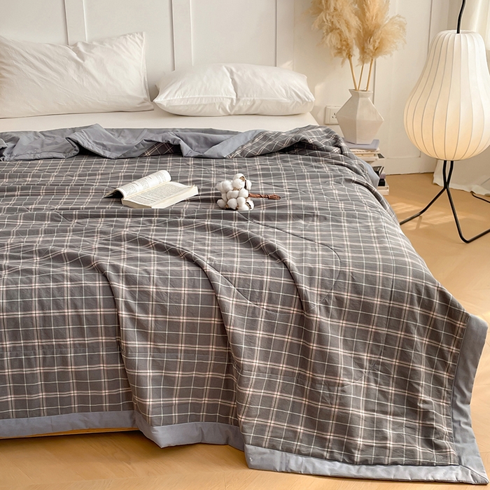 91家纺网 家纺一手货源 找家纺 yyds网供 2026新款无印格子A类里外全棉纯棉水洗棉新疆棉花夏被夏凉被空调被 灰大格