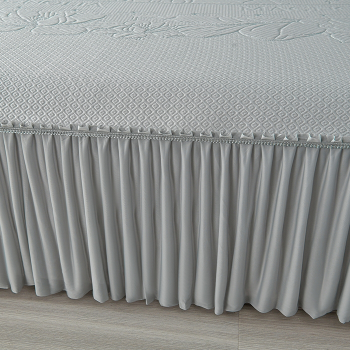 91家纺网 家纺一手货源 找家纺 诺梵家纺 2026新款 pe 乙纶立体提花凉豆豆席凉席床裙款【控价1.5米119 ；1.8米129；2.0米139】半夏-灰