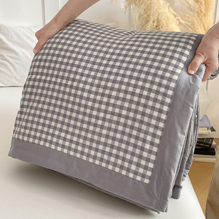 yyds网供 2026新款无印格子A类里外全棉纯棉水洗棉新疆棉花夏被夏凉被空调被 灰小格