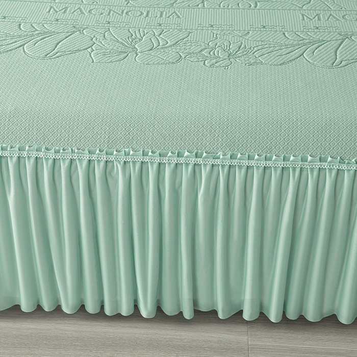 91家纺网 家纺一手货源 找家纺 诺梵家纺 2026新款 pe 乙纶立体提花凉豆豆席凉席床裙款【控价1.5米119 ；1.8米129；2.0米139】半夏-绿