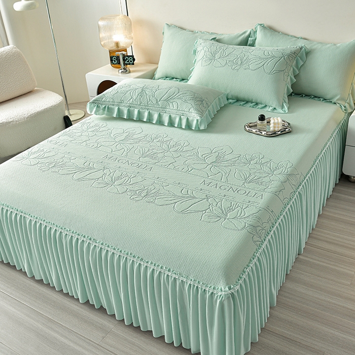 诺梵家纺 2026新款 pe 乙纶立体提花凉豆豆席凉席床裙款【控价1.5米119 ；1.8米129；2.0米139】半夏-绿