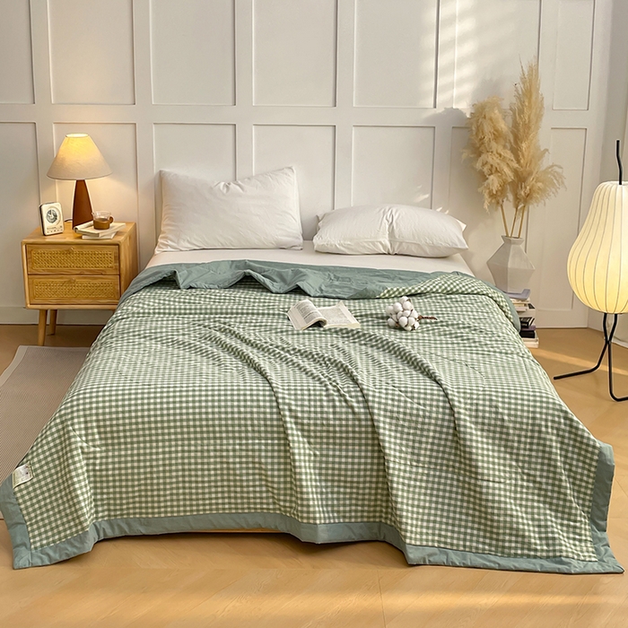 91家纺网 家纺一手货源 找家纺 yyds网供 2026新款无印格子A类里外全棉纯棉水洗棉新疆棉花夏被夏凉被空调被 绿小格