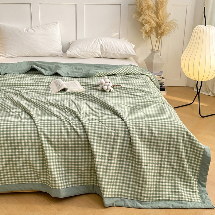 91家纺网 家纺一手货源 找家纺 yyds网供 2026新款无印格子A类里外全棉纯棉水洗棉新疆棉花夏被夏凉被空调被 绿小格