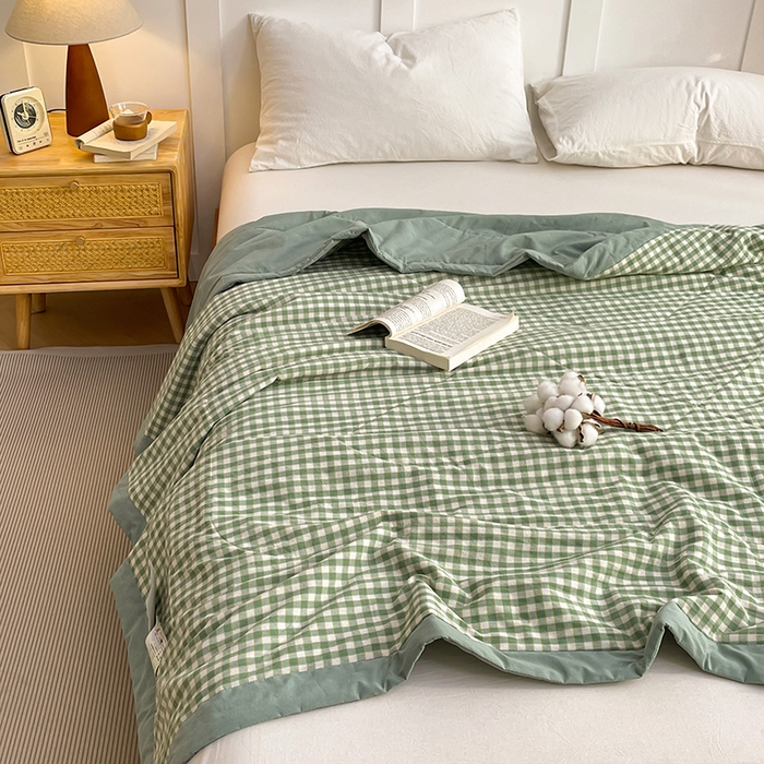 91家纺网 家纺一手货源 找家纺 yyds网供 2026新款无印格子A类里外全棉纯棉水洗棉新疆棉花夏被夏凉被空调被 绿小格