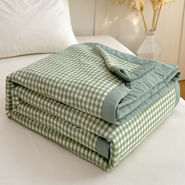 91家纺网 家纺一手货源 找家纺 yyds网供 2026新款无印格子A类里外全棉纯棉水洗棉新疆棉花夏被夏凉被空调被 绿小格
