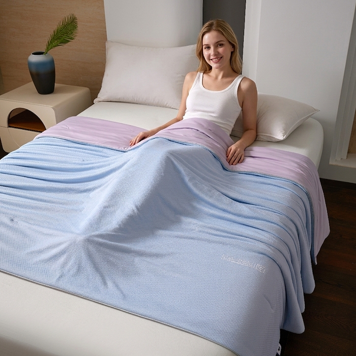 鸣升家纺 2026新款凉感丝提花夏被夏凉被空调被 冰感-浅蓝