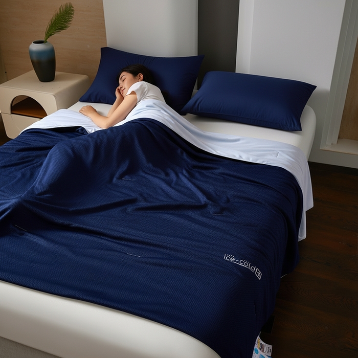 91家纺网 家纺一手货源 找家纺 鸣升家纺 2026新款凉感丝提花夏被夏凉被空调被 冰感-深蓝