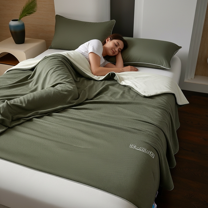 91家纺网 家纺一手货源 找家纺 鸣升家纺 2026新款凉感丝提花夏被夏凉被空调被 冰感-绿