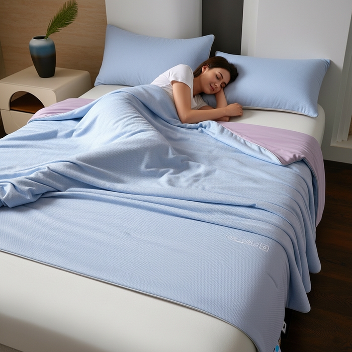 91家纺网 家纺一手货源 找家纺 鸣升家纺 2026新款凉感丝提花夏被夏凉被空调被 冰感-浅蓝