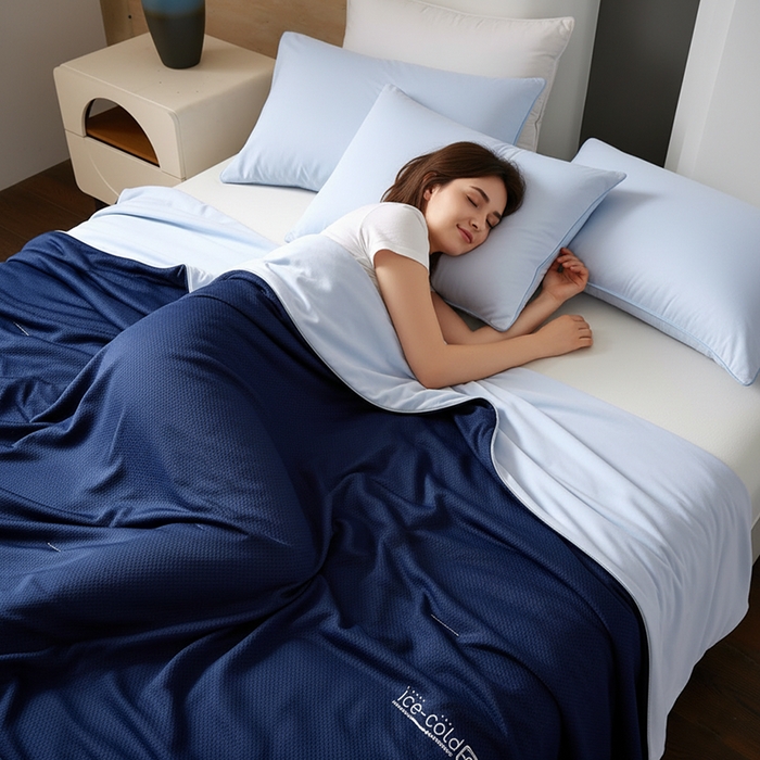 91家纺网 家纺一手货源 找家纺 鸣升家纺 2026新款凉感丝提花夏被夏凉被空调被 冰感-深蓝