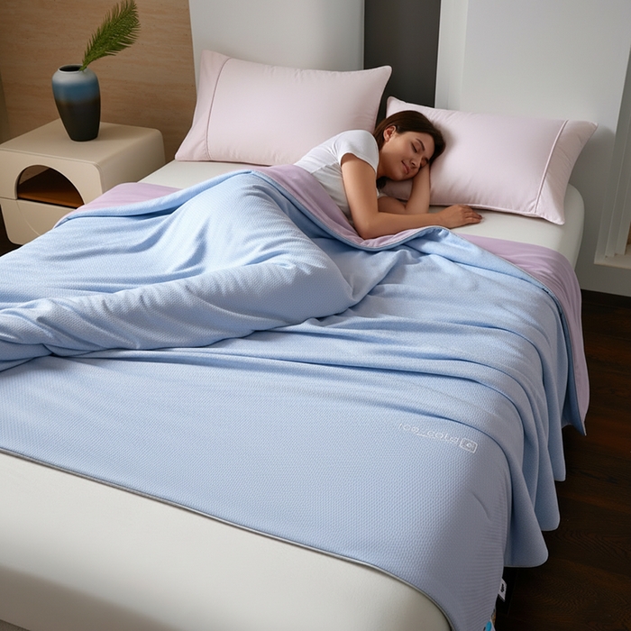 91家纺网 家纺一手货源 找家纺 鸣升家纺 2026新款凉感丝提花夏被夏凉被空调被 冰感-浅蓝