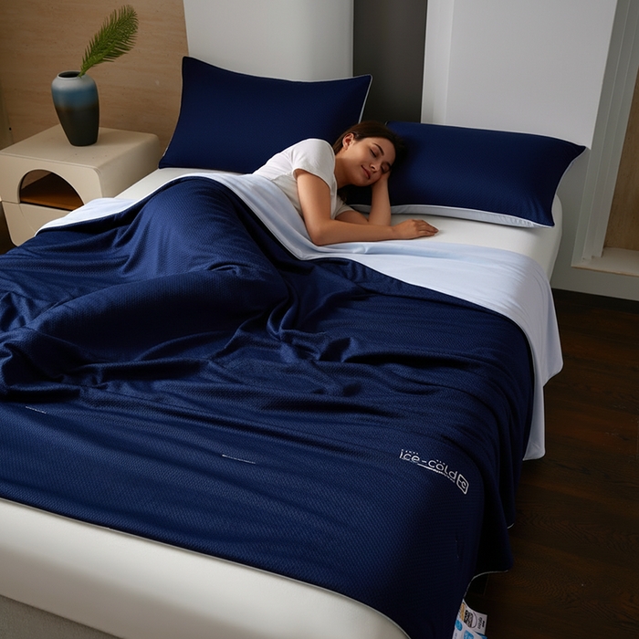 91家纺网 家纺一手货源 找家纺 鸣升家纺 2026新款凉感丝提花夏被夏凉被空调被 冰感-深蓝