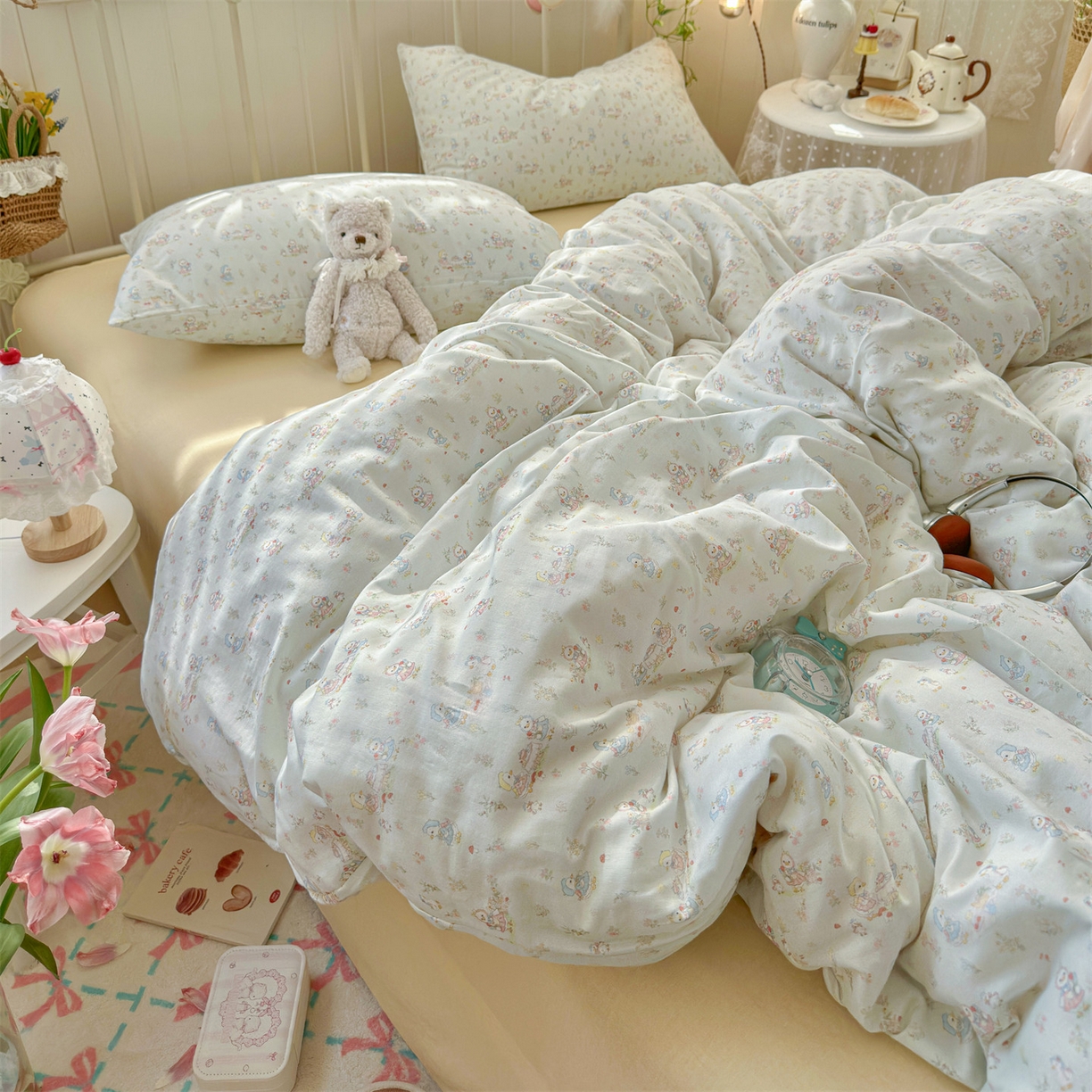 91家纺网 家纺一手货源 找家纺 名兮家居 2026春夏新款全棉纯棉A类双层纱四件套 双层纱-花田鸭