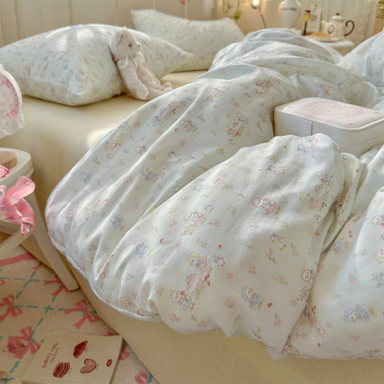 91家纺网 家纺一手货源 找家纺 名兮家居 2026春夏新款全棉纯棉A类双层纱四件套 双层纱-花田鸭