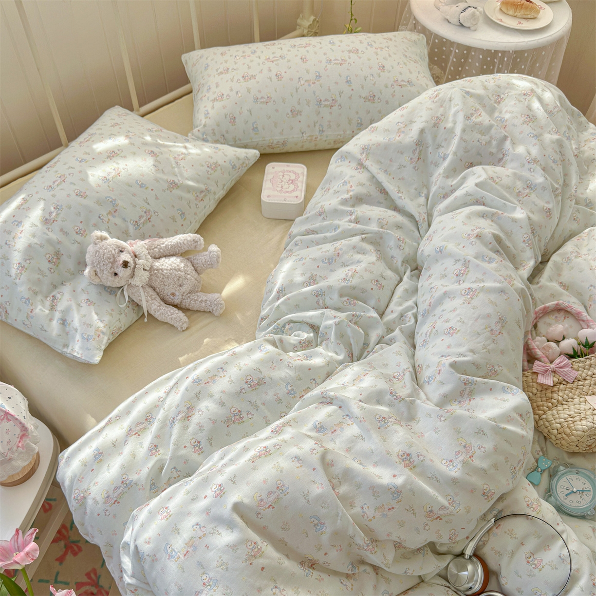 91家纺网 家纺一手货源 找家纺 名兮家居 2026春夏新款全棉纯棉A类双层纱四件套 双层纱-花田鸭