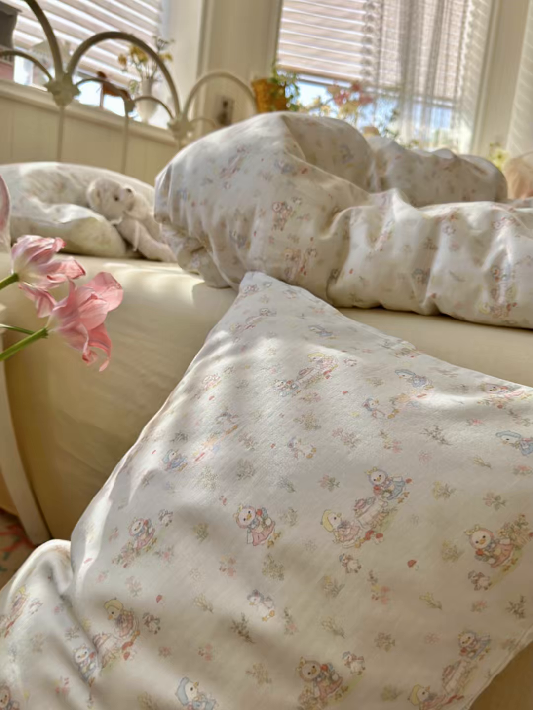 91家纺网 家纺一手货源 找家纺 名兮家居 2026春夏新款全棉纯棉A类双层纱四件套 双层纱-花田鸭
