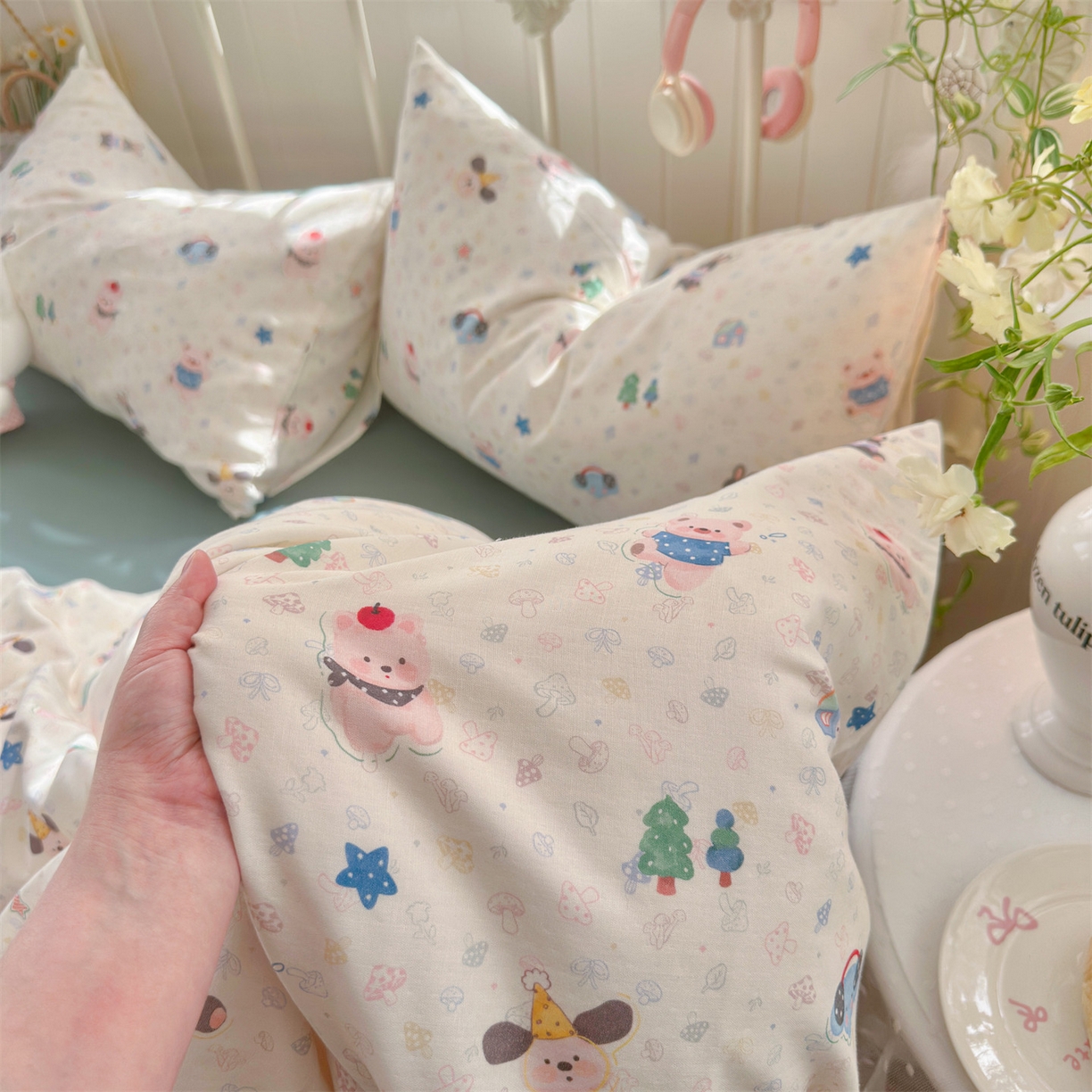 91家纺网 家纺一手货源 找家纺 名兮家居 2026春夏新款全棉纯棉A类双层纱四件套 双层纱-蘑菇屋