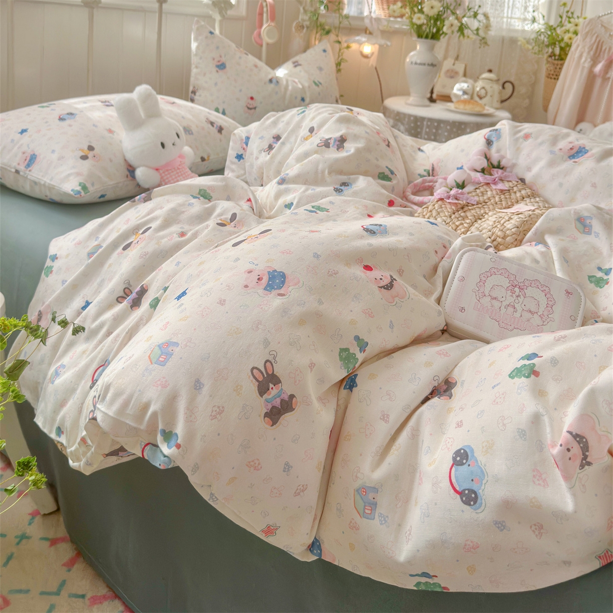 91家纺网 家纺一手货源 找家纺 名兮家居 2026春夏新款全棉纯棉A类双层纱四件套 双层纱-蘑菇屋